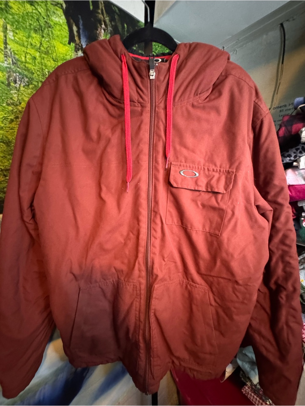 Oakley Men's Rust Red or burnt orange Hooded Zip ski Jacket winter coat